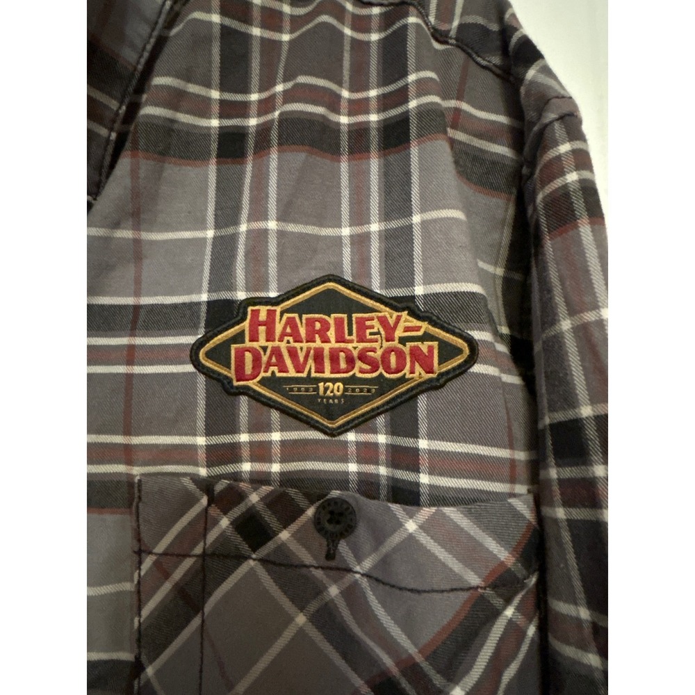 Harley-Davidson 120th Anniversary Plaid Button Down‎ Shirt 2XL Grey Moto Flannel - Picture 4 of 9